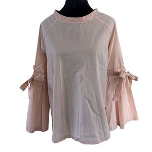 Mello Day Blush Pink Cotton Bell Sleeve Bow Blouse M Romantic Coquette Soft Girl